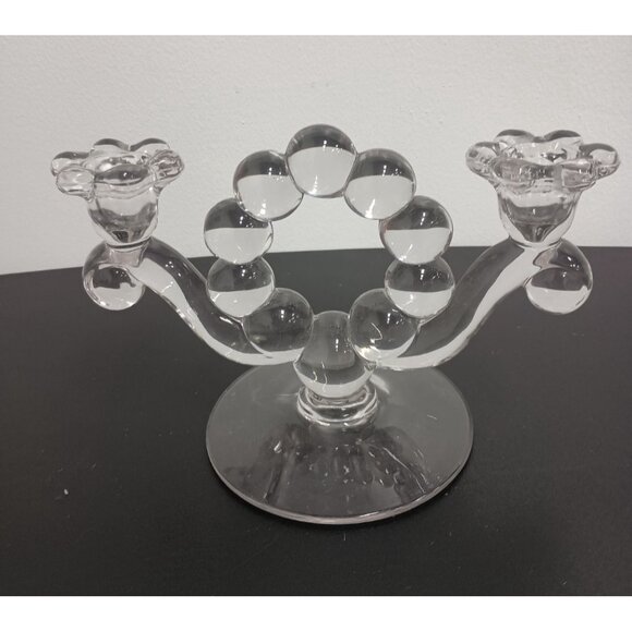 Vintage Duncan Miller Clear Glass Teardrop Two Candle Candlestick Holder MCM - Picture 1 of 9